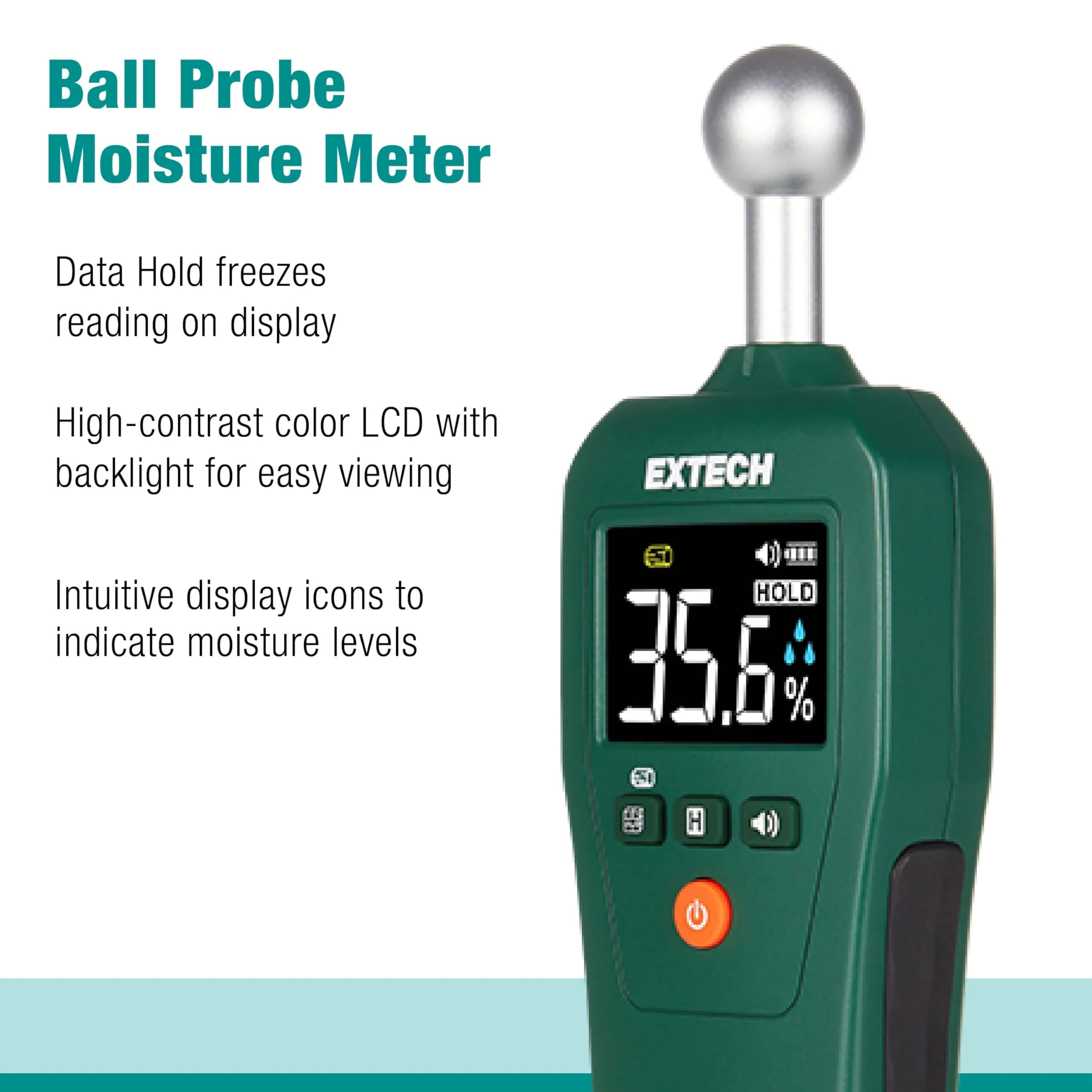 Extech MO57A Pinless Moisture Meter with Spherical Sensor, 100mm (4in) Depth | Non-Destructive Wood, Drywall, Concrete Moisture Reader - view 5