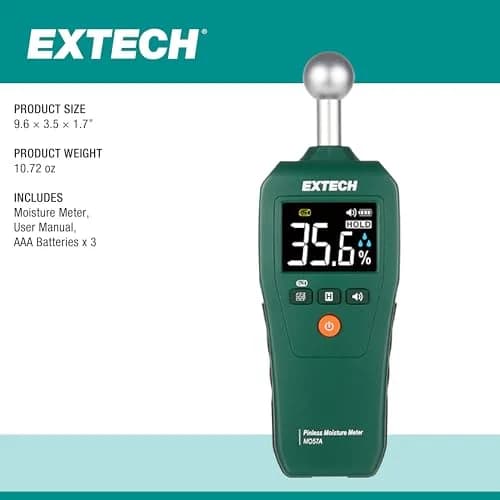Extech MO57A Pinless Moisture Meter with Spherical Sensor, 100mm (4in) Depth | Non-Destructive Wood, Drywall, Concrete Moisture Reader thumbnail 7