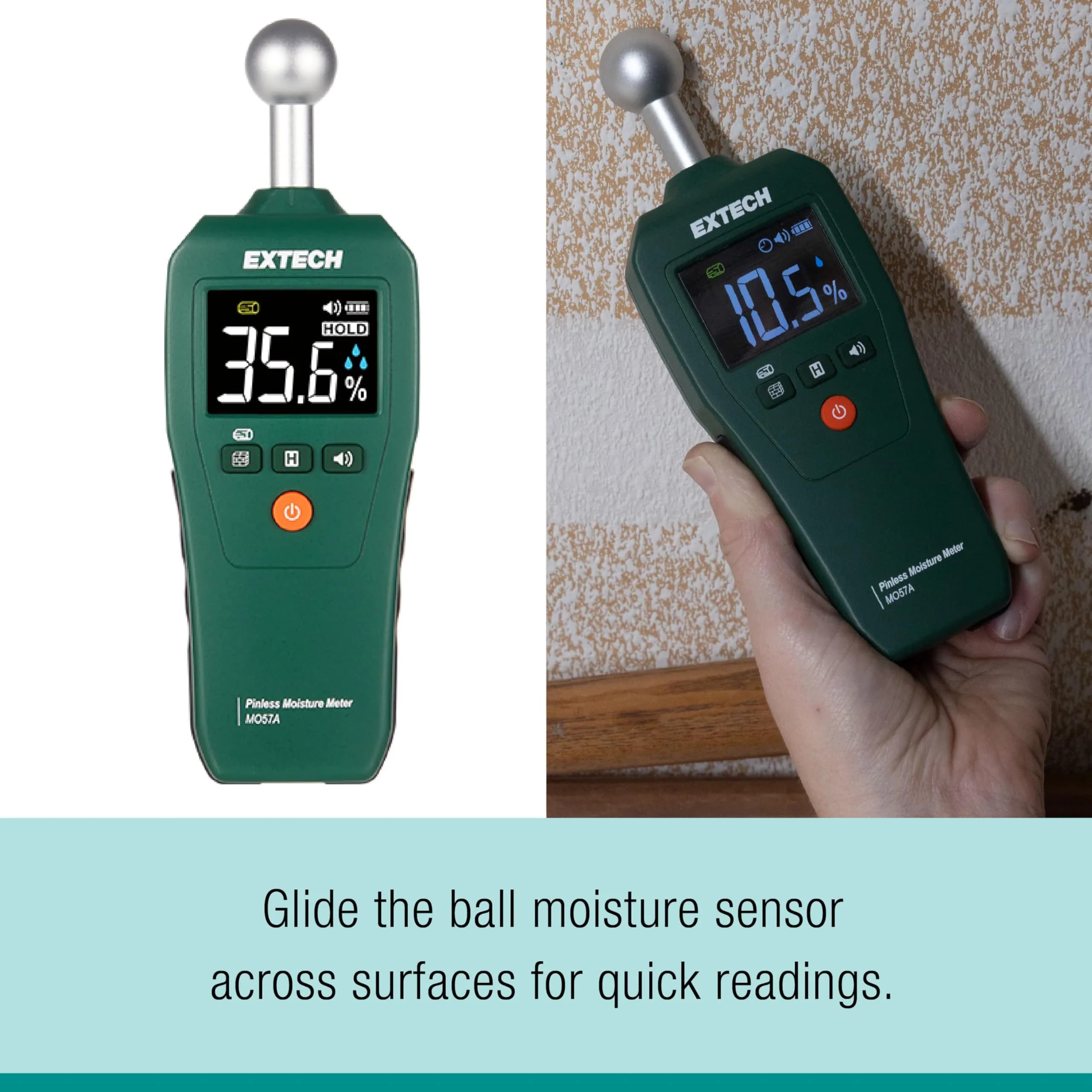 Extech MO57A Pinless Moisture Meter with Spherical Sensor, 100mm (4in) Depth | Non-Destructive Wood, Drywall, Concrete Moisture Reader - view 3