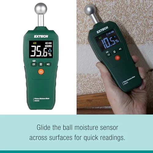 Extech MO57A Pinless Moisture Meter with Spherical Sensor, 100mm (4in) Depth | Non-Destructive Wood, Drywall, Concrete Moisture Reader thumbnail 3