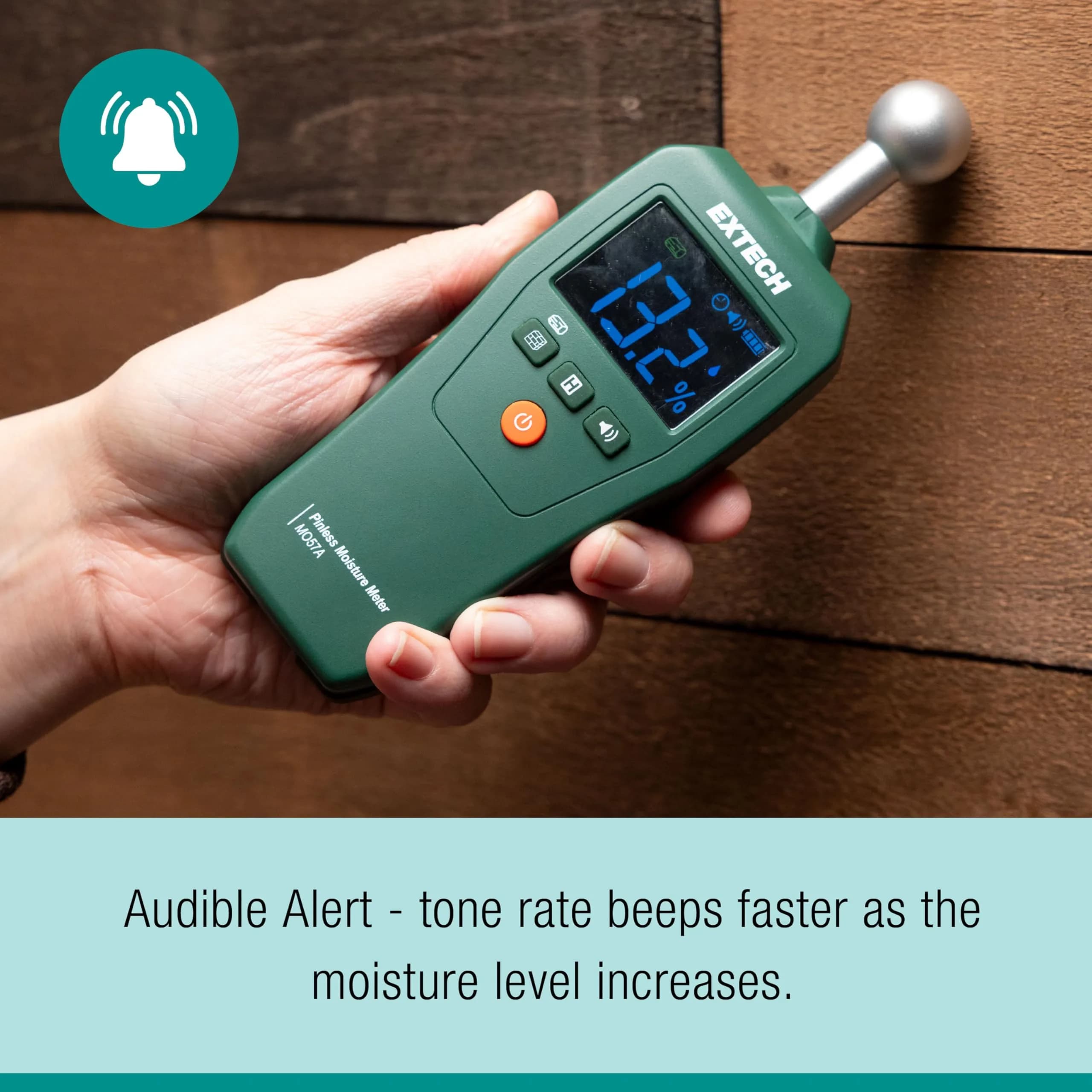 Extech MO57A Pinless Moisture Meter with Spherical Sensor, 100mm (4in) Depth | Non-Destructive Wood, Drywall, Concrete Moisture Reader - view 4