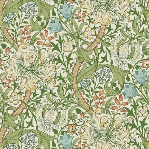 NuWallpaper x Morris & Co. Golden Lily Boughs Green Peel and Stick Wallpaper | Botanical Floral Pattern, 20.5" x 18ft, Green thumbnail 1