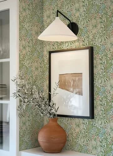 NuWallpaper x Morris & Co. Golden Lily Boughs Green Peel and Stick Wallpaper | Botanical Floral Pattern, 20.5" x 18ft, Green thumbnail 3