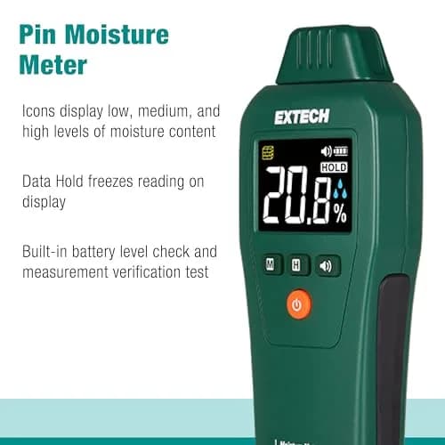 Extech MO50A Compact Pin Moisture Meter | 6.7 x 2.7 x 1.3 inches (17 x 6.9 x 3.3 cm) | Wood 5-50%, Building Materials 1.5-33% thumbnail 5