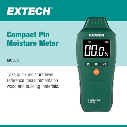 Extech MO50A Compact Pin Moisture Meter | 6.7 x 2.7 x 1.3 inches (17 x 6.9 x 3.3 cm) | Wood 5-50%, Building Materials 1.5-33% thumbnail 2