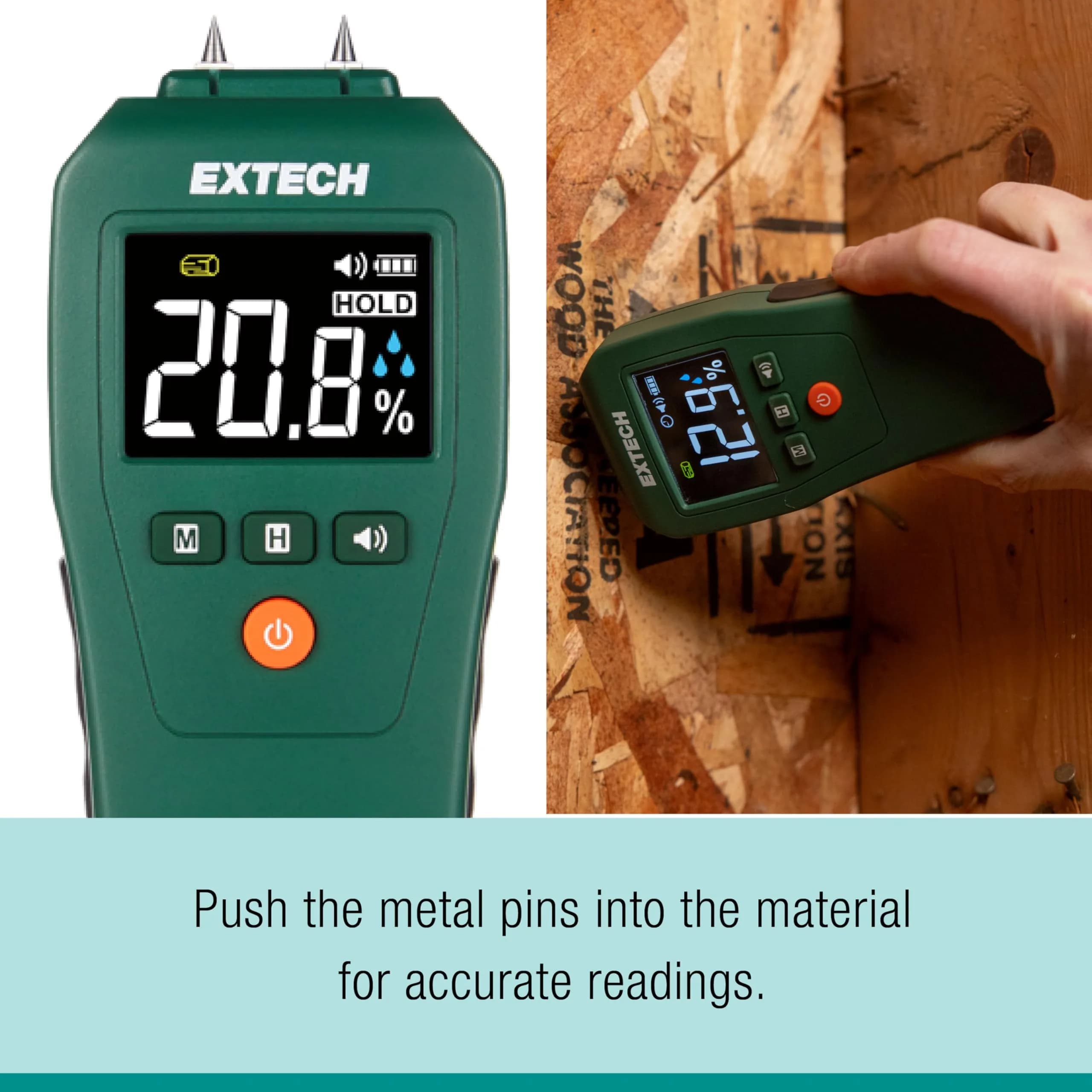 Extech MO50A Compact Pin Moisture Meter | 6.7 x 2.7 x 1.3 inches (17 x 6.9 x 3.3 cm) | Wood 5-50%, Building Materials 1.5-33% - view 3