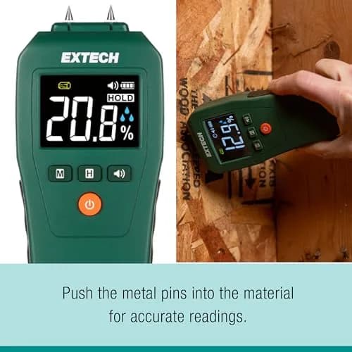 Extech MO50A Compact Pin Moisture Meter | 6.7 x 2.7 x 1.3 inches (17 x 6.9 x 3.3 cm) | Wood 5-50%, Building Materials 1.5-33% thumbnail 3