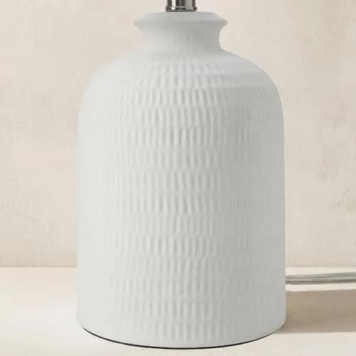 Nourison Home 24" White Textured Ceramic Table Lamp with Tan Linen Shade | Modern Accent Bedside Lamp for Bedroom, Living Room thumbnail 6