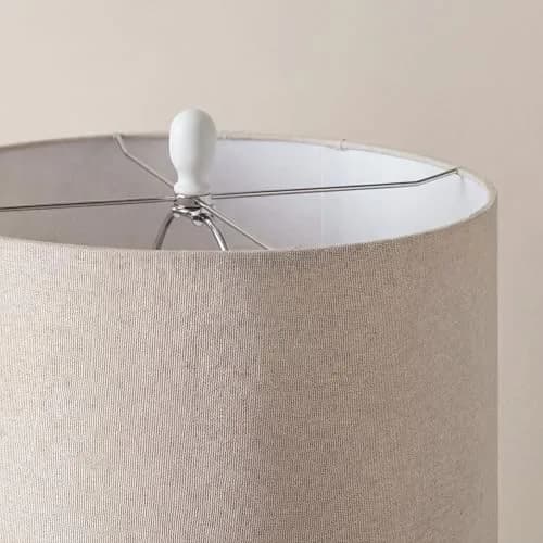 Nourison Home 24" White Textured Ceramic Table Lamp with Tan Linen Shade | Modern Accent Bedside Lamp for Bedroom, Living Room thumbnail 8