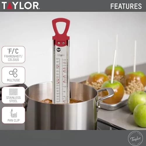 Taylor Food Network Stainless Steel Candy & Deep Fry Thermometer, Red | 100-400°F (38-204°C) thumbnail 3