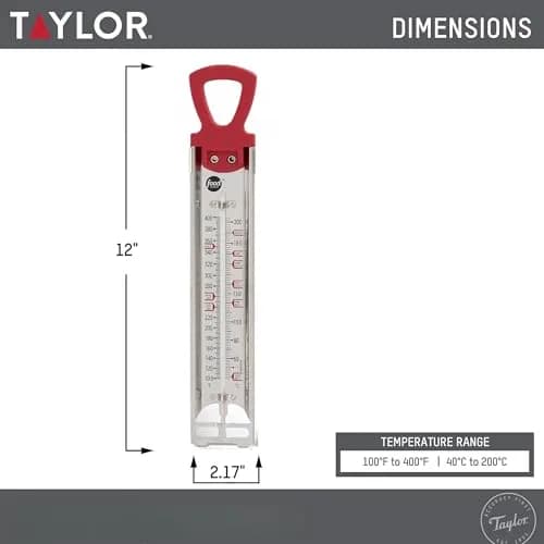 Taylor Food Network Stainless Steel Candy & Deep Fry Thermometer, Red | 100-400°F (38-204°C) thumbnail 4