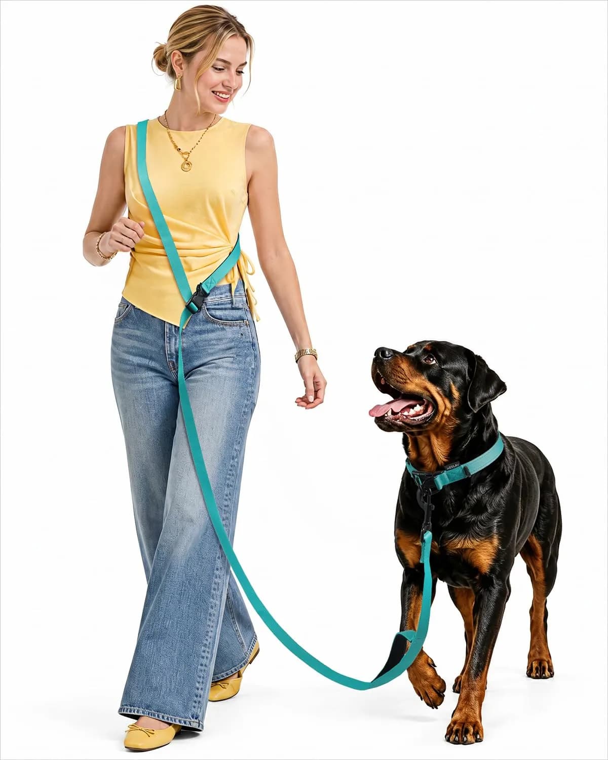 Heelay Hands Free Dog Leash 2.5m (8.2ft) Teal | Adjustable Crossbody Rope for Medium Dogs - main product image