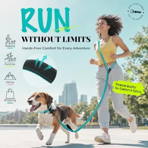 Heelay Hands Free Dog Leash 2.5m (8.2ft) Teal | Adjustable Crossbody Rope for Medium Dogs thumbnail 4