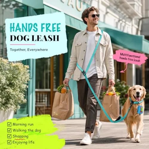 Heelay Hands Free Dog Leash 2.5m (8.2ft) Teal | Adjustable Crossbody Rope for Medium Dogs thumbnail 7