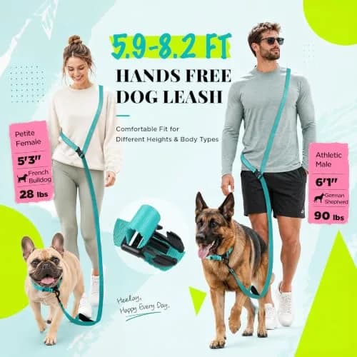 Heelay Hands Free Dog Leash 2.5m (8.2ft) Teal | Adjustable Crossbody Rope for Medium Dogs thumbnail 3