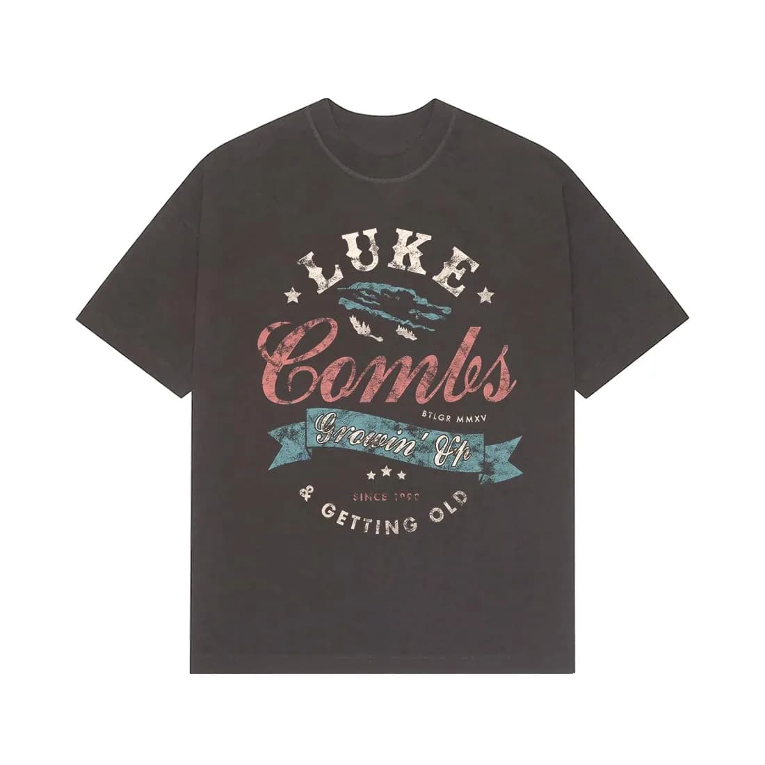 Luke Combs Getting Old Spellout T-Shirt, Charcoal, X-Large | Official Merchandise, Soft Cotton, Regular Fit — X-Large