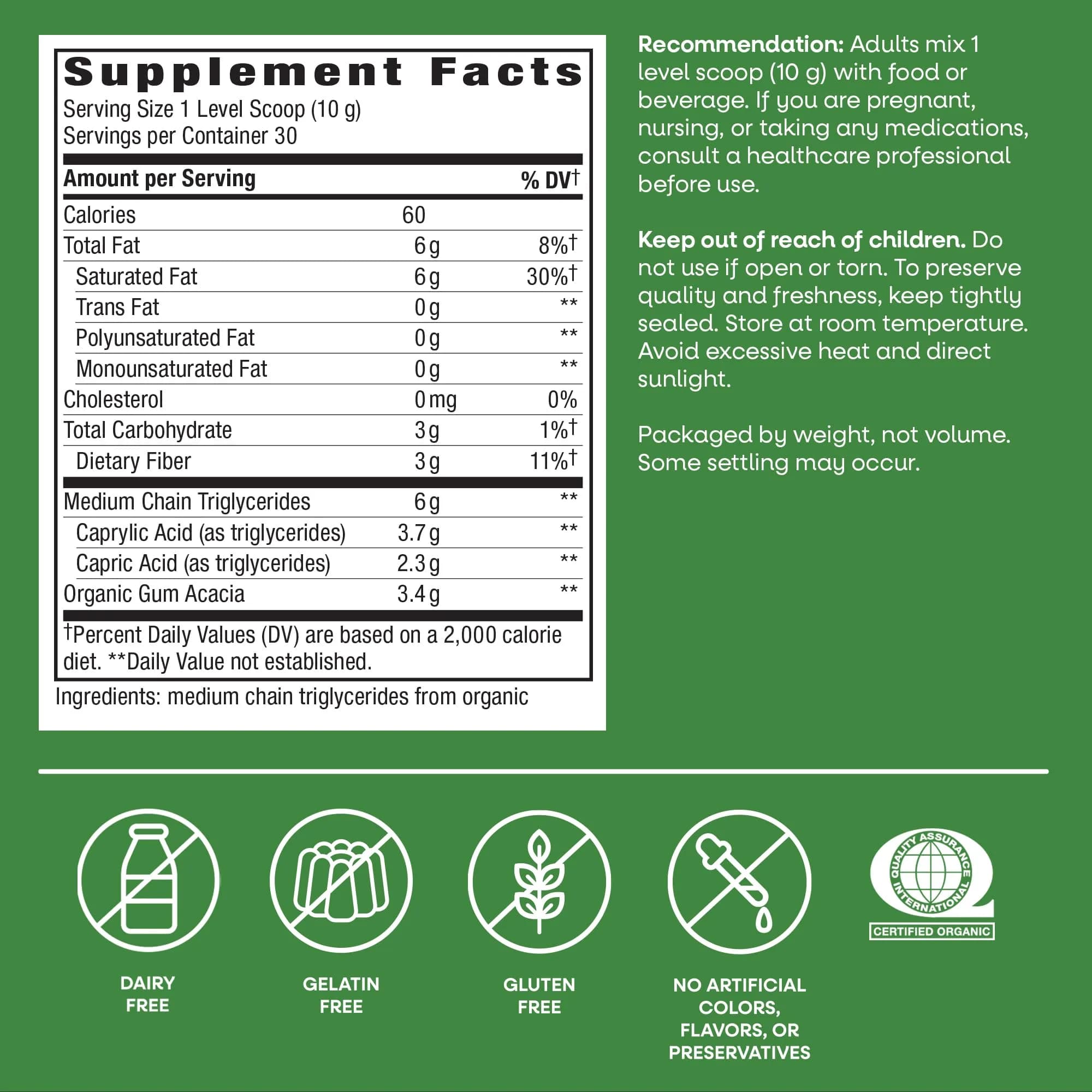 Nature's Way Organic MCT Oil Powder 10.6 Oz (300g) | Brain and Body Fuel for Energy - view 7