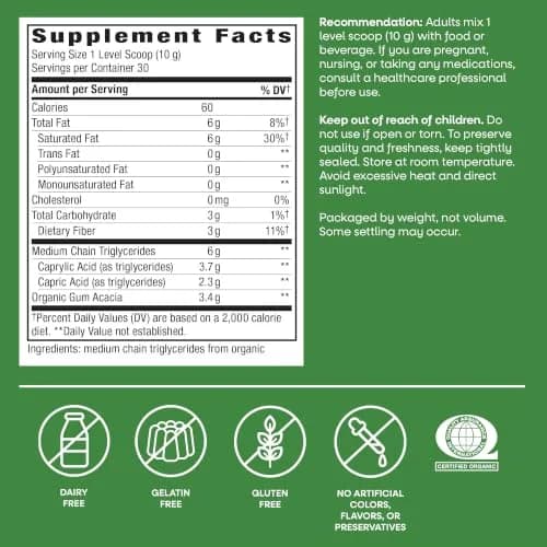 Nature's Way Organic MCT Oil Powder 10.6 Oz (300g) | Brain and Body Fuel for Energy thumbnail 7
