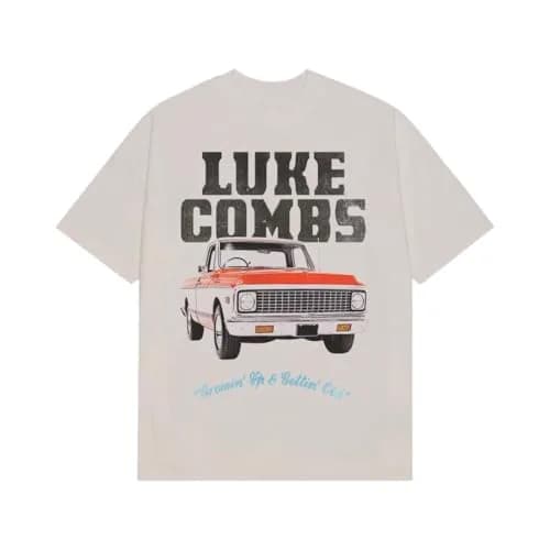Luke Combs Truck Photo T-Shirt, Natural, Medium | Classic Country Graphic, 100% Cotton thumbnail 1