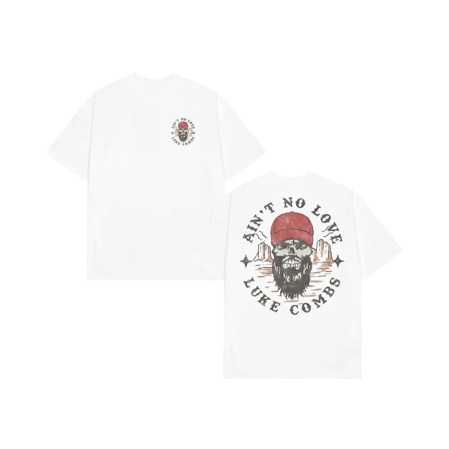 Luke Combs Skull T-Shirt, White, Small | Unisex Cotton Tee with Skull Graphic thumbnail 1