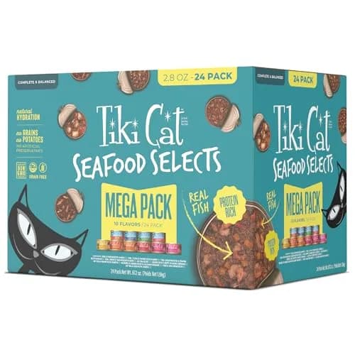 Tiki Cat Wet Cat Food Mega Pack, Seafood Selects, 2.8 oz (24) | Protein-Rich, Grain-Free, Hydrating thumbnail 1