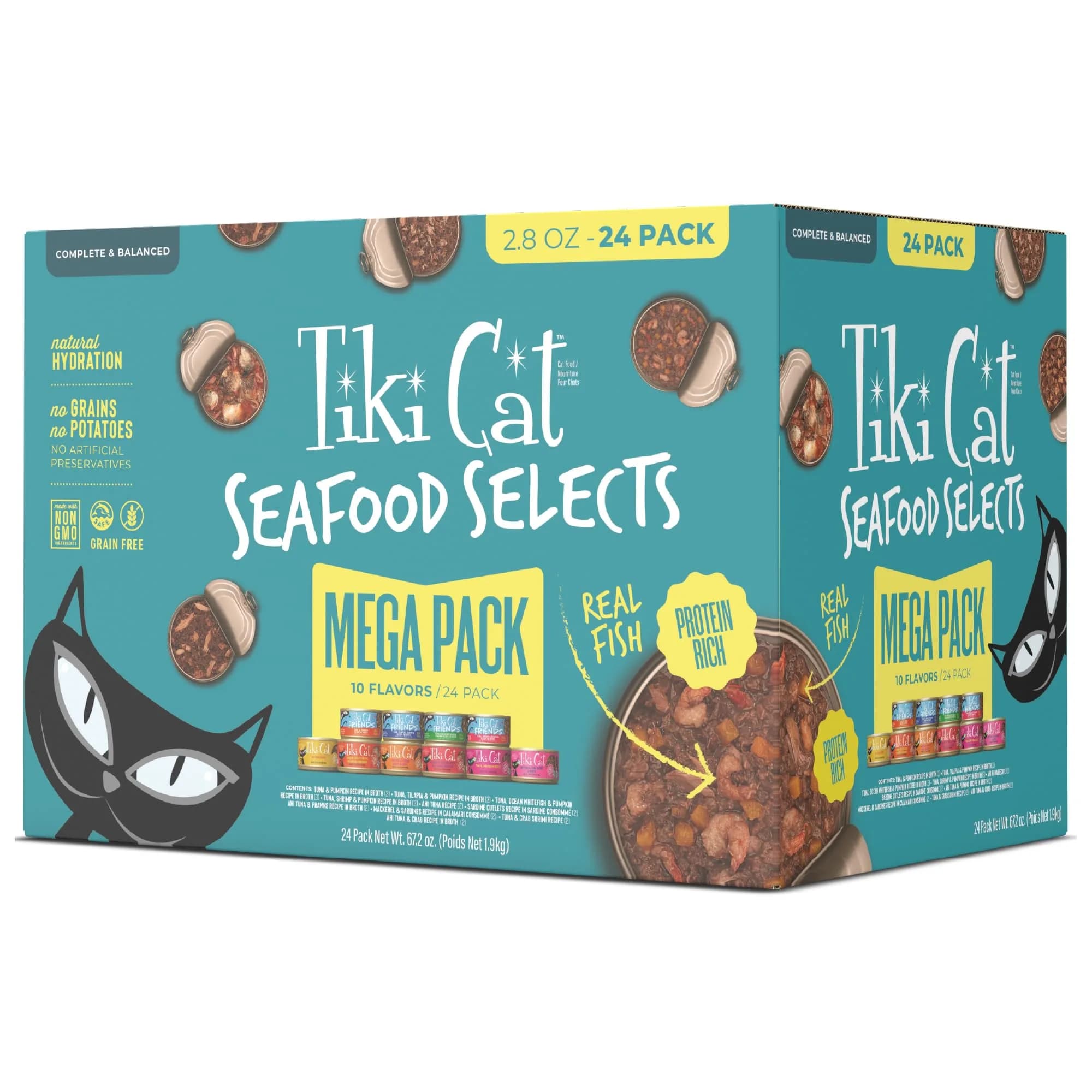 Tiki Cat Wet Cat Food Mega Pack, Seafood Selects, 2.8 oz (24) | Protein-Rich, Grain-Free, Hydrating