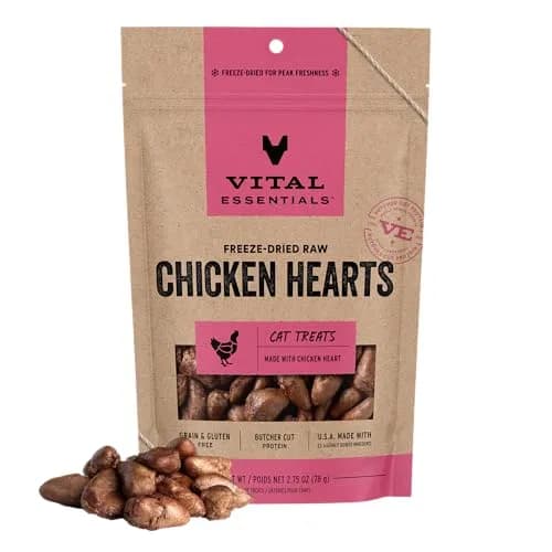 Vital Essentials Freeze Dried Raw Chicken Hearts Cat Treats 2.75 oz (78 g) | Single Ingredient Protein Boost thumbnail 1