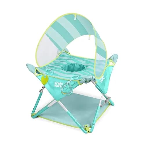 Bright Starts Pop 'N Jump Portable Baby Activity Center Sky Stripes Blue | Indoor Outdoor Play, Adjustable Height, UV Canopy thumbnail 1