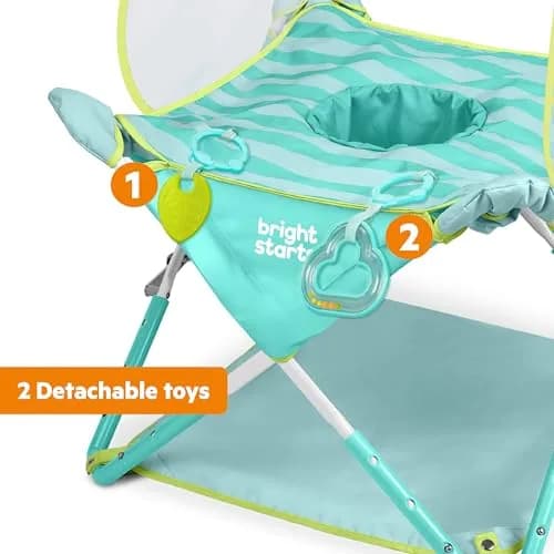 Bright Starts Pop 'N Jump Portable Baby Activity Center Sky Stripes Blue | Indoor Outdoor Play, Adjustable Height, UV Canopy thumbnail 6