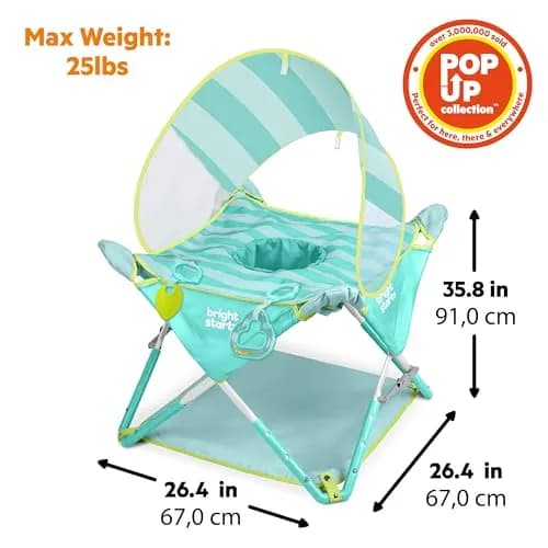 Bright Starts Pop 'N Jump Portable Baby Activity Center Sky Stripes Blue | Indoor Outdoor Play, Adjustable Height, UV Canopy thumbnail 7