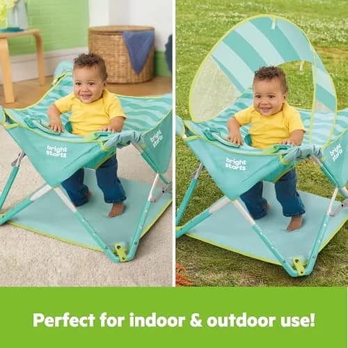 Bright Starts Pop 'N Jump Portable Baby Activity Center Sky Stripes Blue | Indoor Outdoor Play, Adjustable Height, UV Canopy thumbnail 3