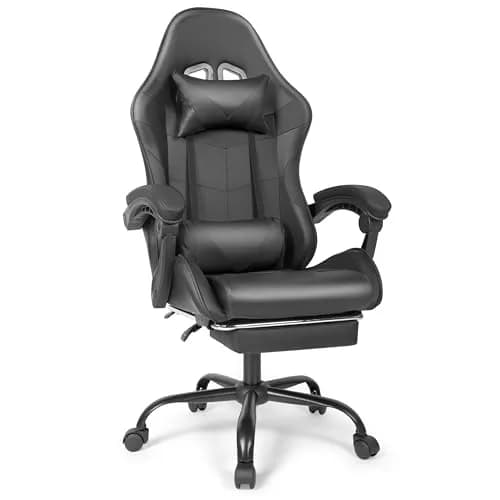 Ray Bear Gaming Chair with Footrest & Lumbar Support | Ergonomic Office Seat, Adjustable Height, 360° Swivel, Headrest (Black) | Supports up to 330 lbs thumbnail 1