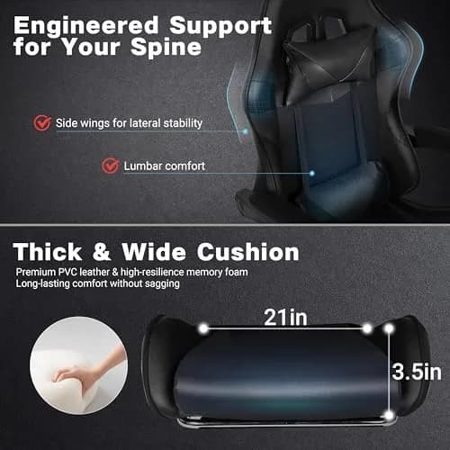 Ray Bear Gaming Chair with Footrest & Lumbar Support | Ergonomic Office Seat, Adjustable Height, 360° Swivel, Headrest (Black) | Supports up to 330 lbs thumbnail 4