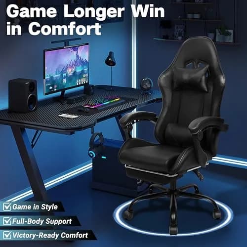 Ray Bear Gaming Chair with Footrest & Lumbar Support | Ergonomic Office Seat, Adjustable Height, 360° Swivel, Headrest (Black) | Supports up to 330 lbs thumbnail 8