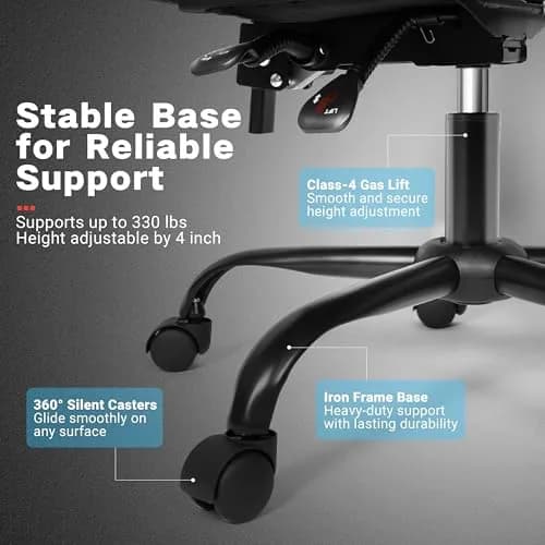 Ray Bear Gaming Chair with Footrest & Lumbar Support | Ergonomic Office Seat, Adjustable Height, 360° Swivel, Headrest (Black) | Supports up to 330 lbs thumbnail 3