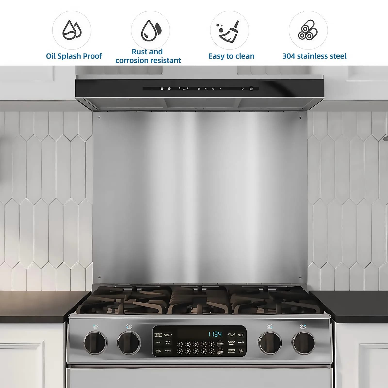 Generic 30x30 Inch Reversible Stainless Steel Backsplash for Kitchen Wall | Splatter Guard for Clean Cooking - view 4