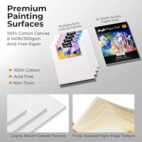 Nicpro 92PCS Acrylic Paint Canvas Set for Adults | 48 Paints, 8"x10" Canvas Panels, Artist Supplies Kit thumbnail 6
