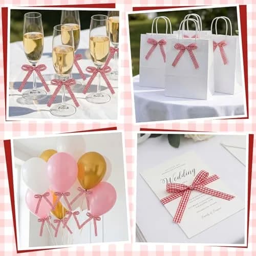 NatNarr Red Gingham Ribbon Bows 30 Pack | Pre-Tied Polyester Cake Toppers thumbnail 7