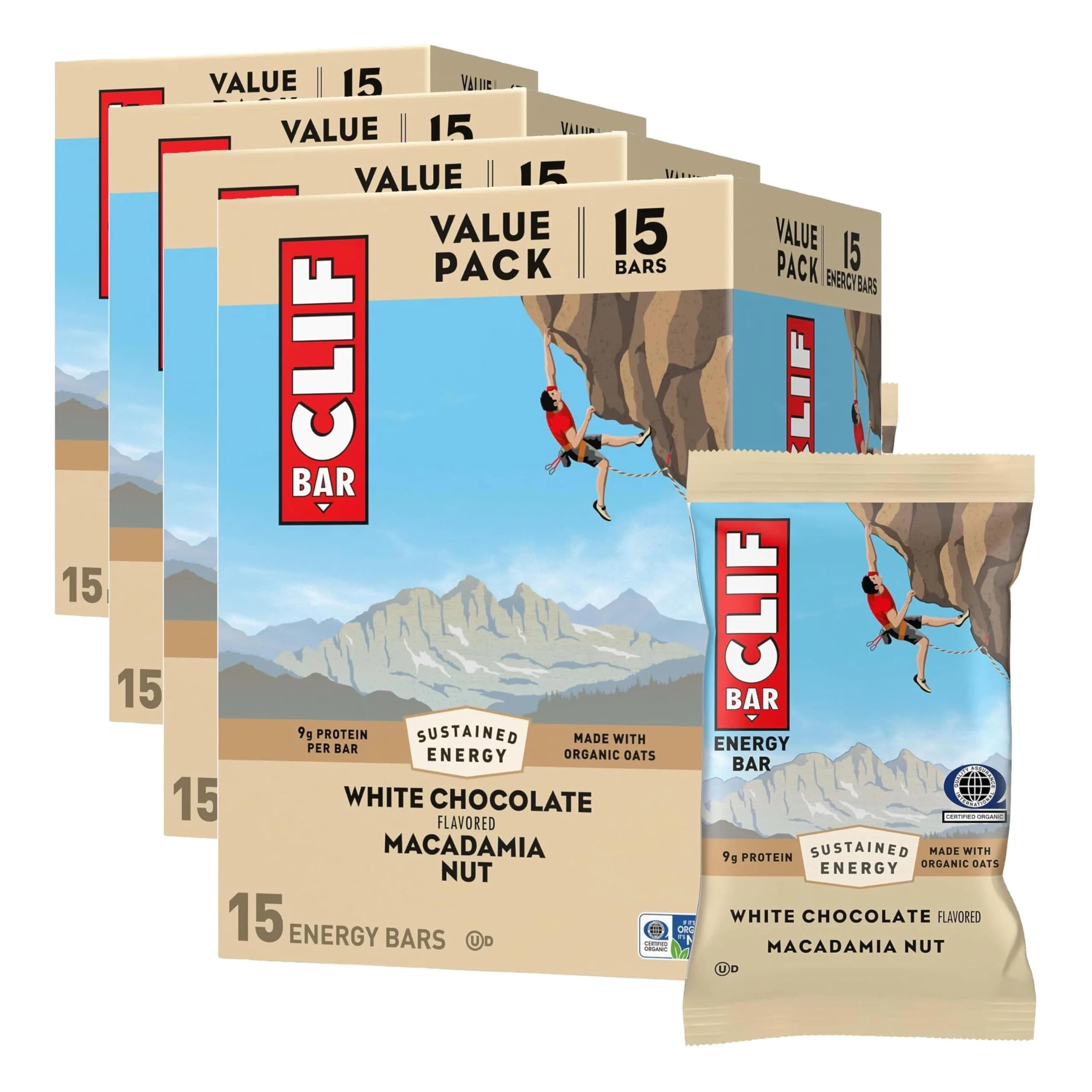 CLIF BAR Energy Protein Bars White Chocolate Macadamia Nut 15 Count (60 Total Bars) | Made with Organic Oats — White Chocolate Macadamia