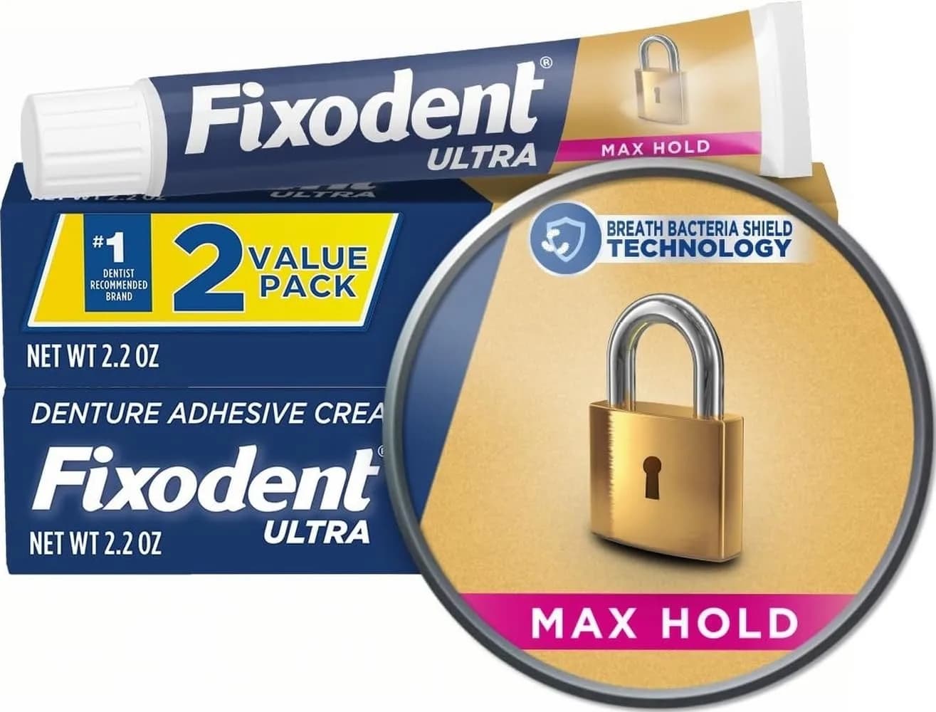 Fixodent Ultra Max Hold Denture Adhesive 2.2 Oz (Pack of 12) | Bulk Pack for Long-Term Use - main product image