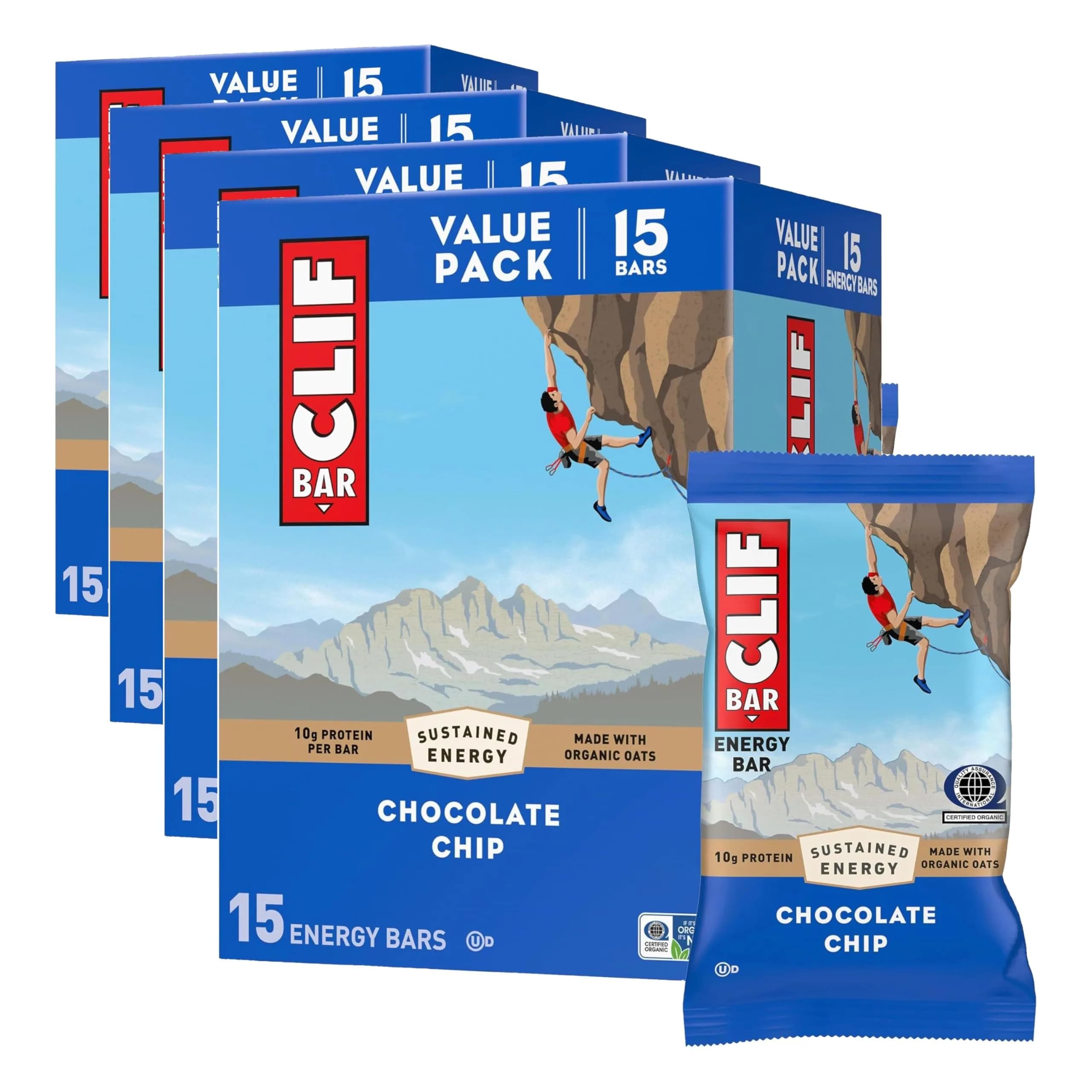 CLIF BAR Chocolate Chip Energy Protein Bars 60 Count (144 oz) | Plant-Based, Non-GMO, Made with Organic Oats - main product image