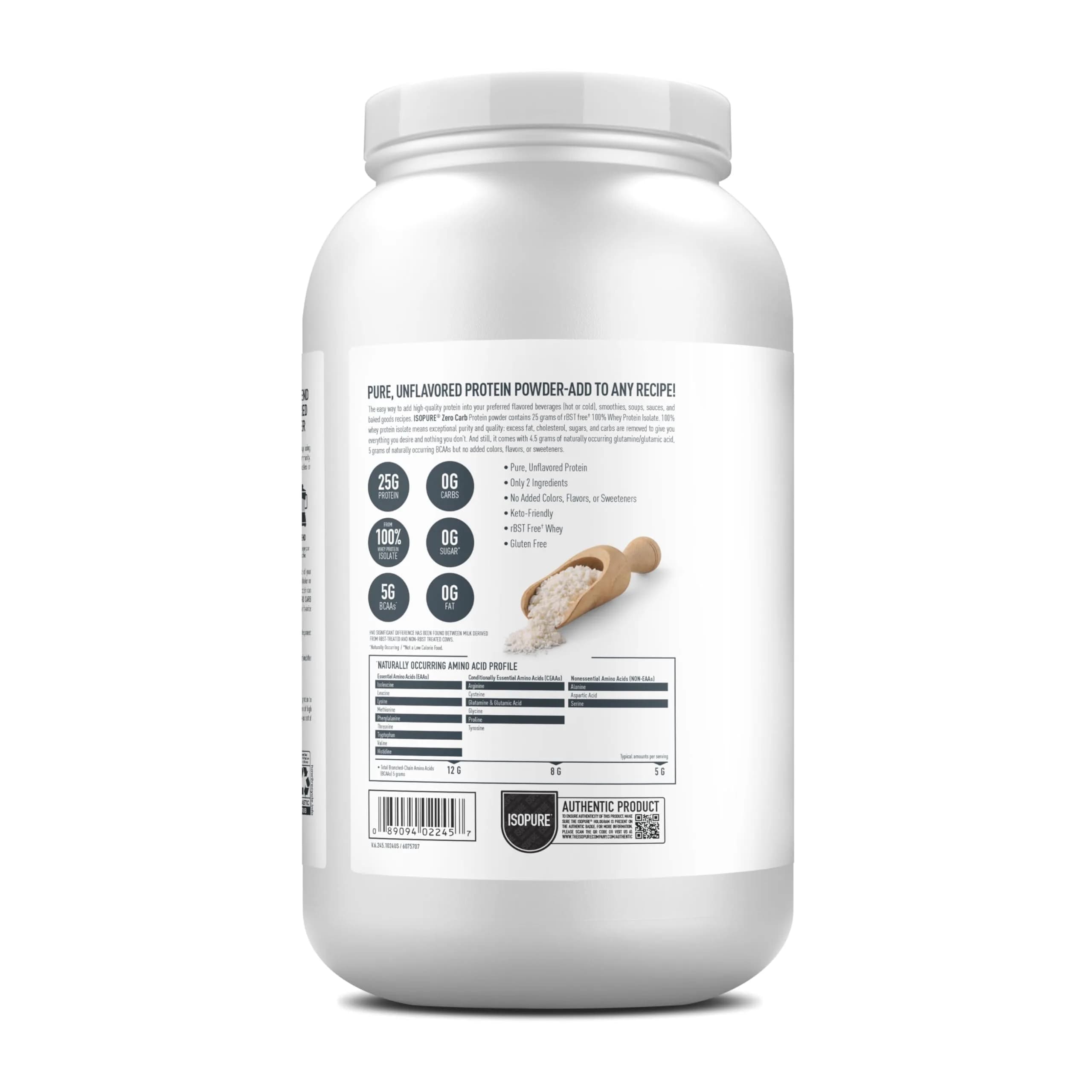 Isopure Zero Carb Whey Protein Isolate Powder Unflavored 2.72 kg (6 lb) | 25g Protein Per Serving, Gluten Free - view 9