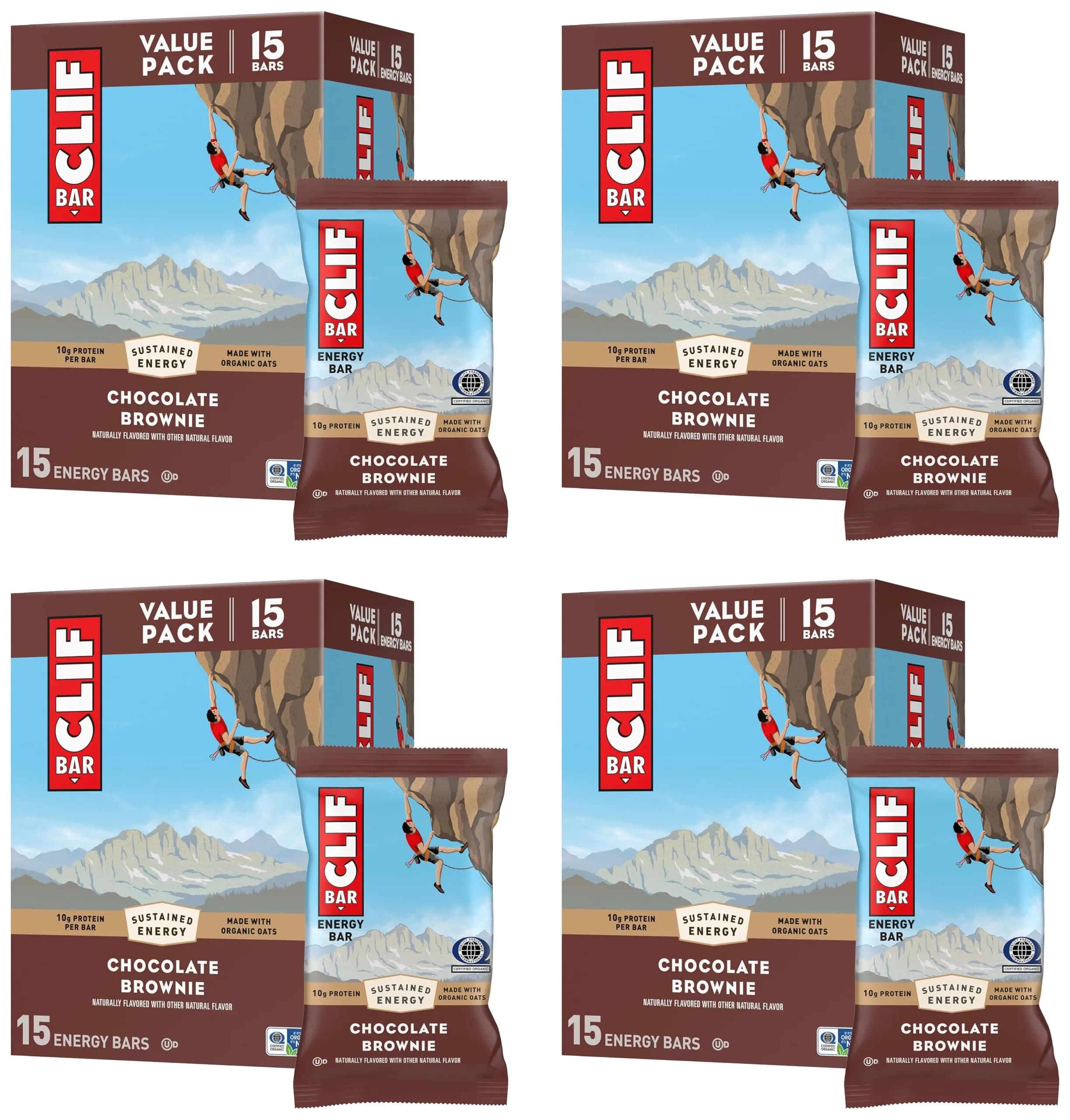 CLIF BAR Energy Protein Bars Chocolate Brownie 144oz (60 bars) | Made with Organic Oats - main product image