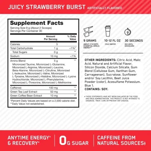 Optimum Nutrition Essential Amin.O. Energy Strawberry Burst 57oz (1.62kg) | Amino Acids & Energy Blend thumbnail 3