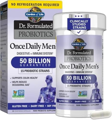 Garden of Life Probiotics for Men, Dr. Formulated 50 Billion CFU 15 Probiotics with Organic Prebiotic Fiber, 180 Capsules | Digestive, Immune & Colon Support thumbnail 1