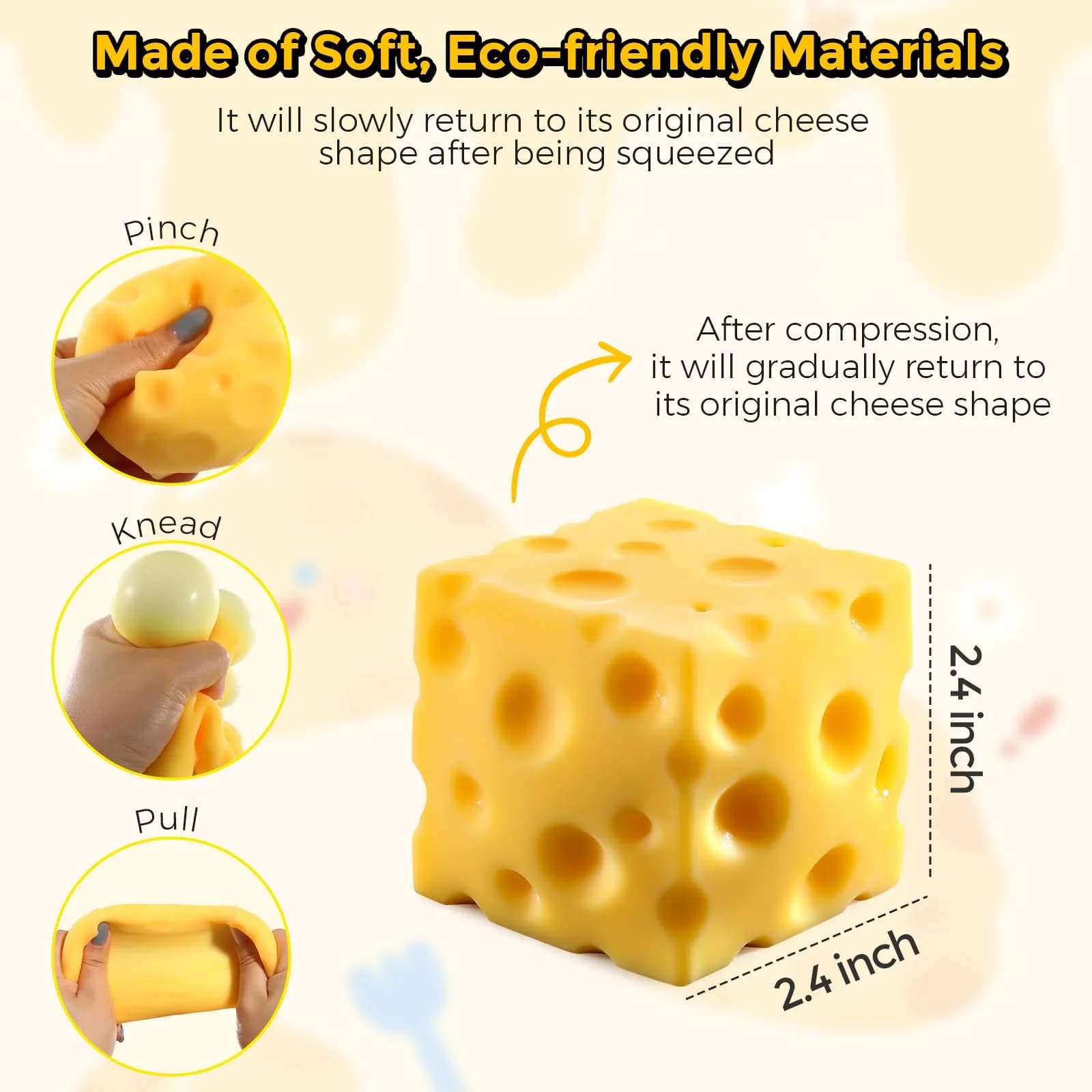 KUBEIJIA 2.4 Inch Jumbo Cheese Squishy Toy | Small Size Stress Relief Fidget Toy by KUBEIJIA - view 2