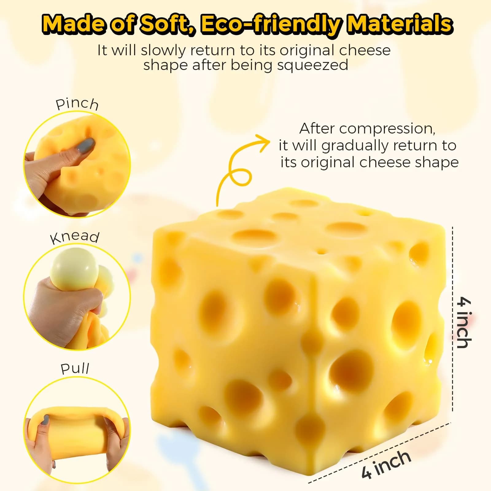 KUBEIJIA Jumbo Cheese Squishy (10cm/4 Inch) | Large Size Stress Relief Fidget Toy - view 2