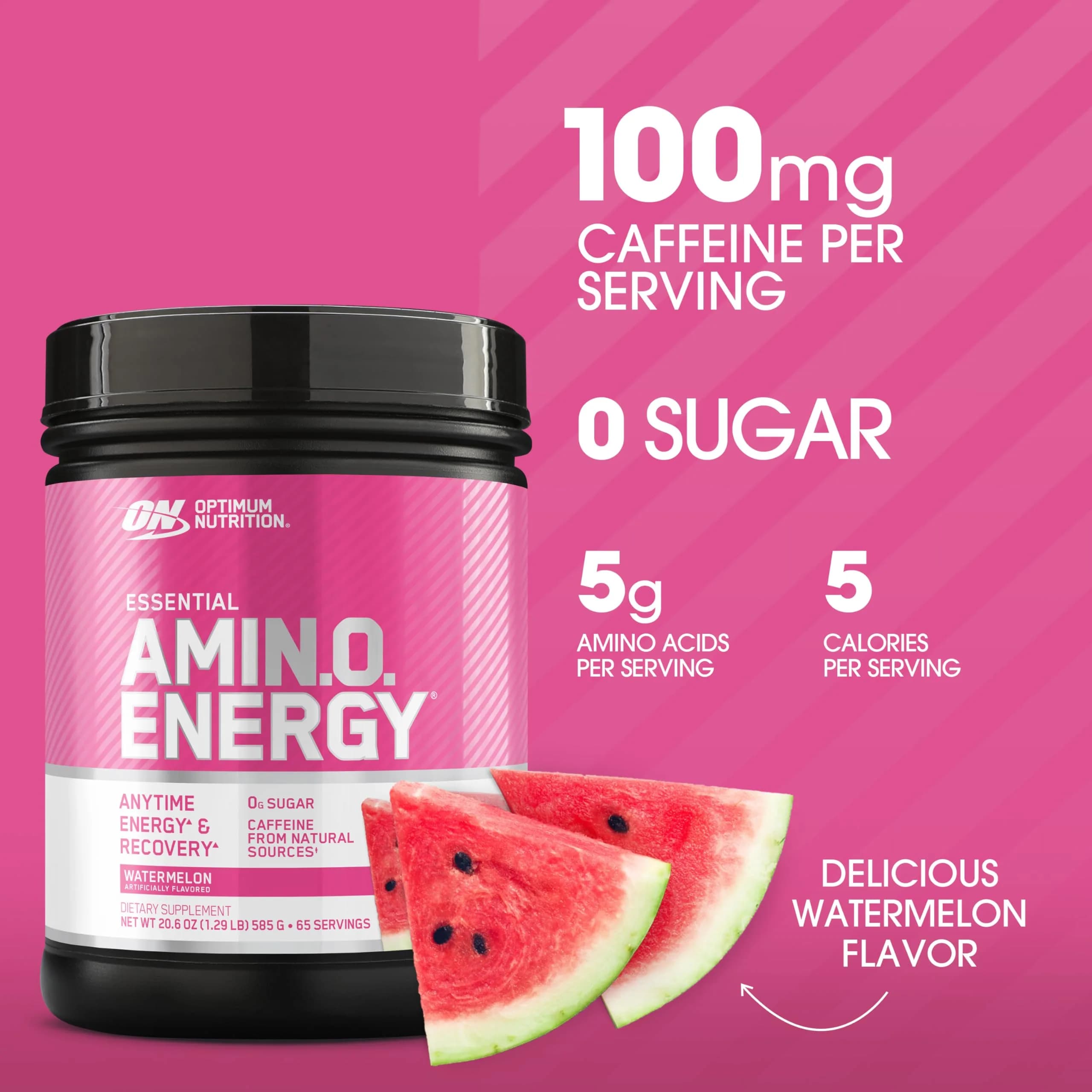 Optimum Nutrition Essential AmiN.O. Energy Watermelon Flavor Pre Workout Powder, 65 Servings | Supports Recovery & Energy - view 2