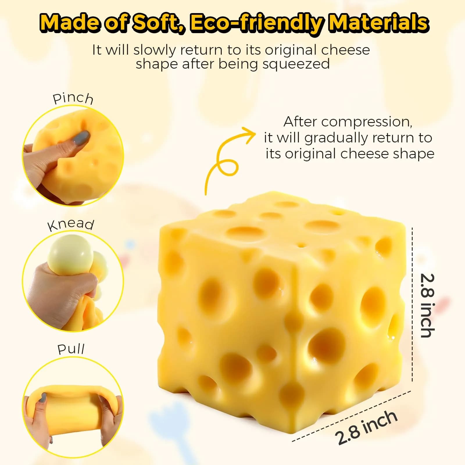 KUBEIJIA Jumbo Cheese Squishy (2.8 Inch) | Small Size Stress Relief Fidget Toy by KUBEIJIA - view 2