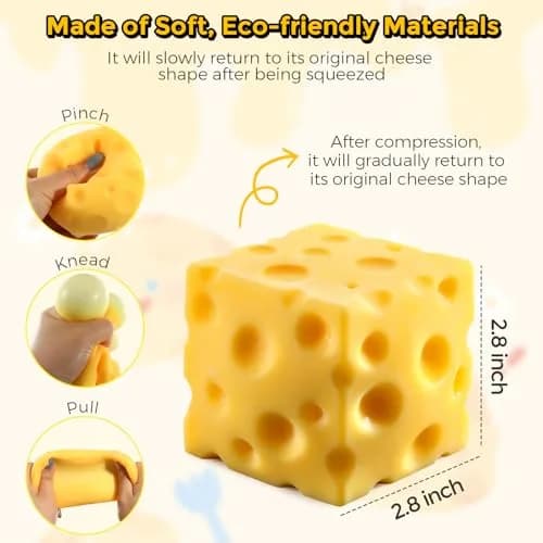 KUBEIJIA Cheese Squishy Block 7cm (2.8 inch) | Non-Toxic TPR Stress Relief Toy thumbnail 2